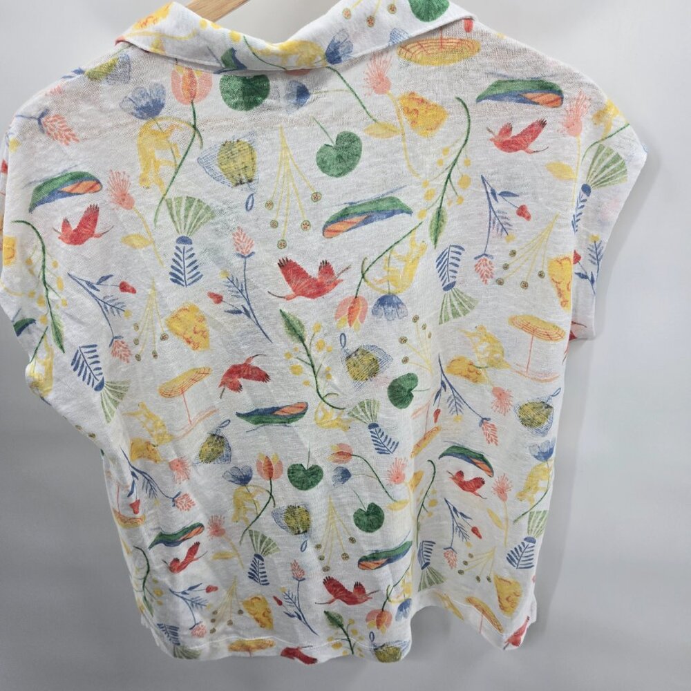 Joie White 100% Linen Tropical Print Monkey Pullover Cap Sleeve Top Small - Picture 2 of 10